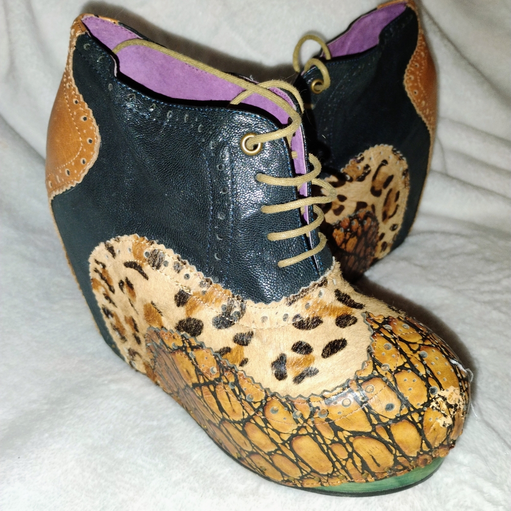 Super Rare Irregular Choice Animal Print Wedge Platform Heels